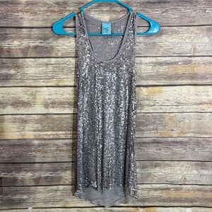 h.i.p. Gray Sequin Mesh Top XS Extra Small Happening in the Present